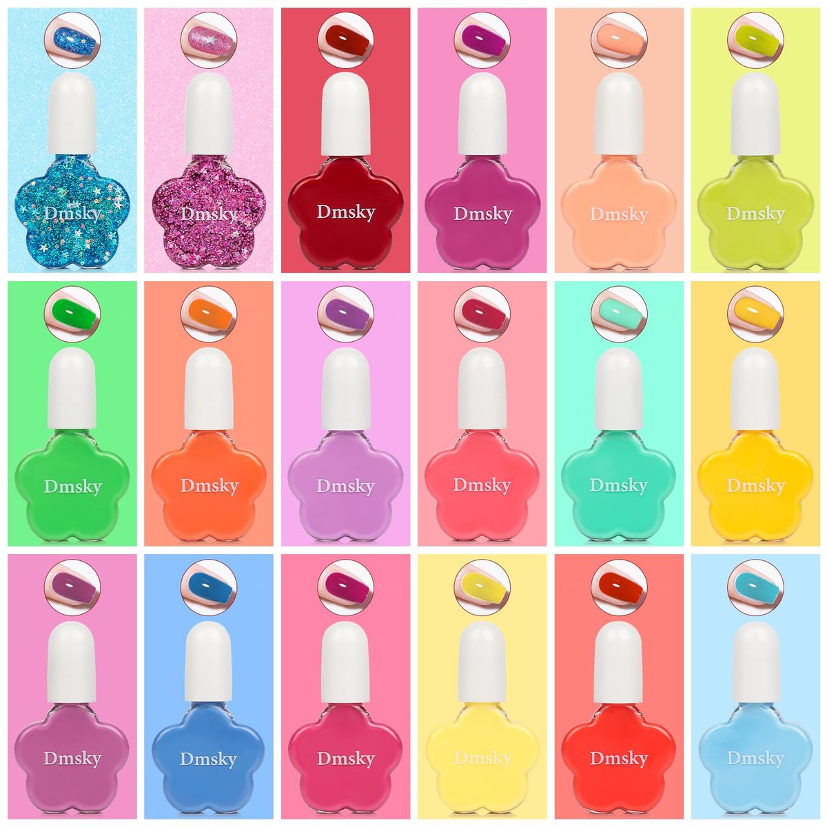 Dmsky Kids Nail Polish Set - 18 Colors Peelable Water-Based Quick Dry Non-Toxic Nail Polish Kit for Girls Ages 3+ DIY Nail Art, Great Gift for Birthday, Makeovers and School Rewards - görsel 3