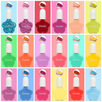 Dmsky Kids Nail Polish Set - 18 Colors Peelable Water-Based Quick Dry Non-Toxic Nail Polish Kit for Girls Ages 3+ DIY Nail Art, Great Gift for Birthday, Makeovers and School Rewards