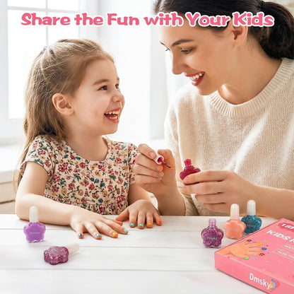 Dmsky Kids Nail Polish Set - 18 Colors Peelable Water-Based Quick Dry Non-Toxic Nail Polish Kit for Girls Ages 3+ DIY Nail Art, Great Gift for Birthday, Makeovers and School Rewards