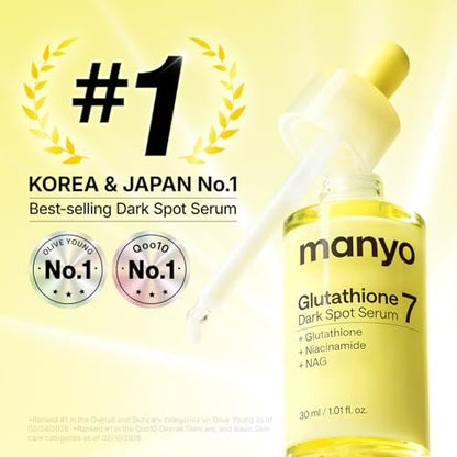 MANYO Glutathione 7 Dark Spot Serum - Niacinamide Serum for Uneven Skin Tone, Dark Spot Remover & Radiance Booster, Korean Skincare, 1.01 fl.oz (30ml)