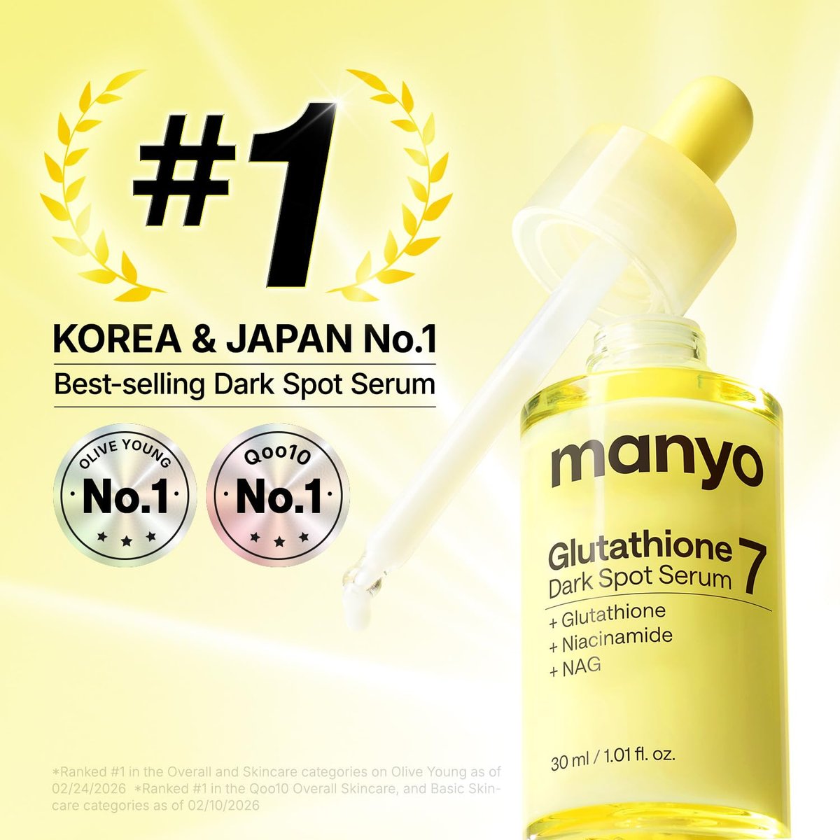 MANYO Glutathione 7 Dark Spot Serum - Niacinamide Serum for Uneven Skin Tone, Dark Spot Remover & Radiance Booster, Korean Skincare, 1.01 fl.oz (30ml) - görsel 3