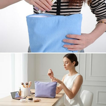 Caeuiciw 9 Pcs Corduroy Makeup Bags Set - Large Capacity Travel Toiletry Organizer Pouch for Women (9 Colors)