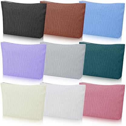 Caeuiciw 9 Pcs Corduroy Makeup Bags Set - Large Capacity Travel Toiletry Organizer Pouch for Women (9 Colors)