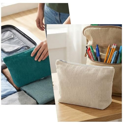 Caeuiciw 9 Pcs Corduroy Makeup Bags Set - Large Capacity Travel Toiletry Organizer Pouch for Women (9 Colors)
