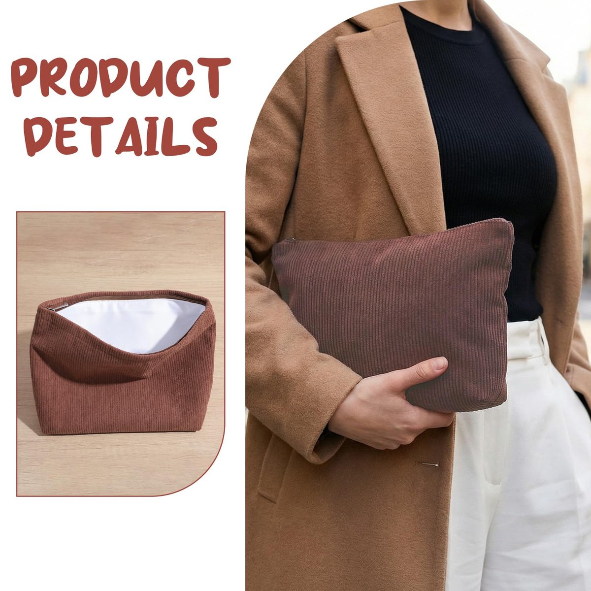 Caeuiciw 9 Pcs Corduroy Makeup Bags Set - Large Capacity Travel Toiletry Organizer Pouch for Women (9 Colors) - görsel 11