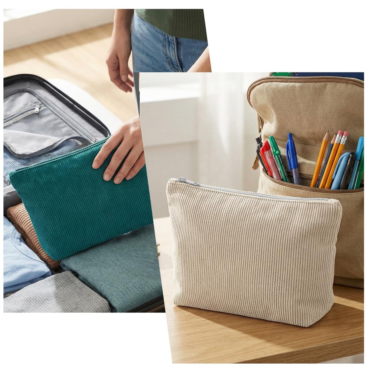Caeuiciw 9 Pcs Corduroy Makeup Bags Set - Large Capacity Travel Toiletry Organizer Pouch for Women (9 Colors) - görsel 9