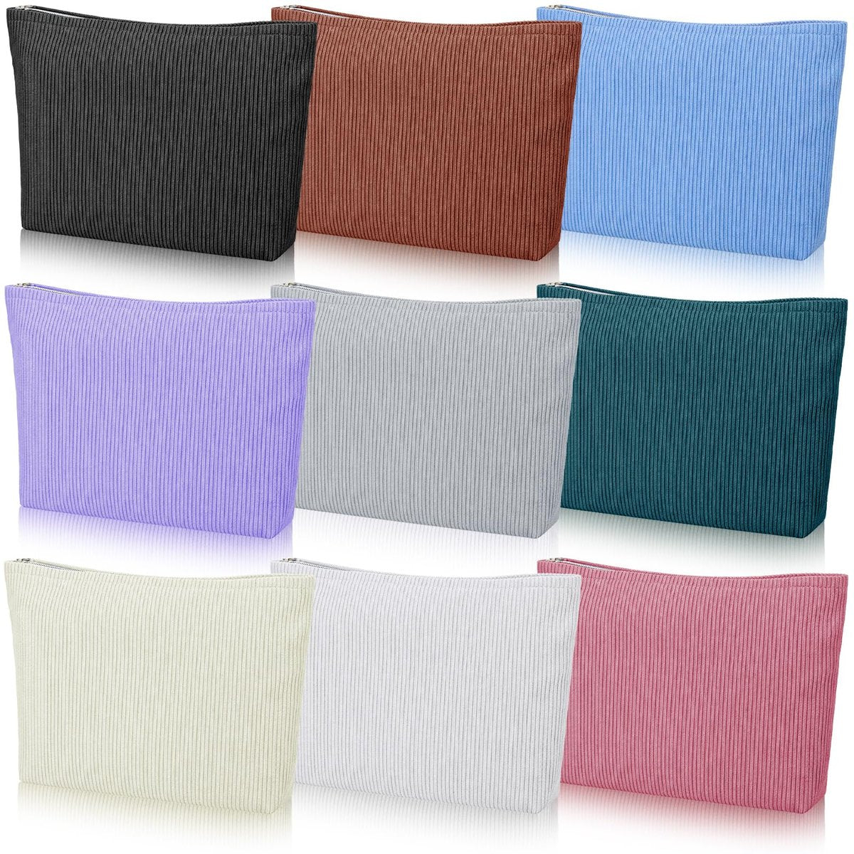 Caeuiciw 9 Pcs Corduroy Makeup Bags Set - Large Capacity Travel Toiletry Organizer Pouch for Women (9 Colors) - görsel 13