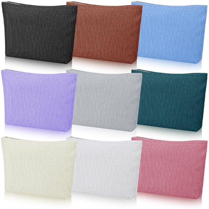 Caeuiciw 9 Pcs Corduroy Makeup Bags Set - Large Capacity Travel Toiletry Organizer Pouch for Women (9 Colors)