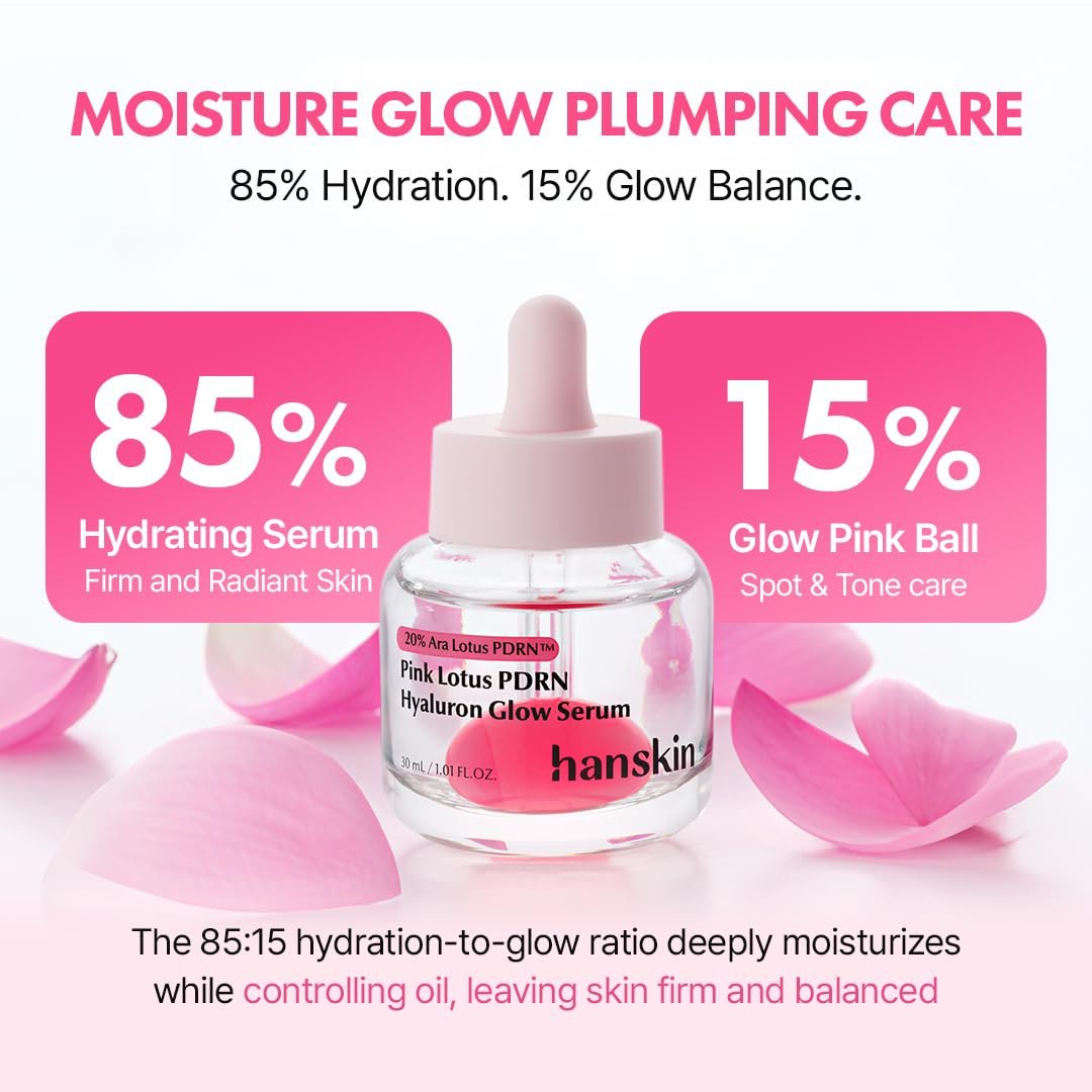 Hanskin PDRN Pink Peptide Hyaluron Glow Serum - 200,000ppm Pink Lotus Vegan PDRN | Intensive Hydrating Glow Ball Essence for Glass Skin, Plumping & Firming | Korean Skincare 1.01 fl. oz. Avelisse