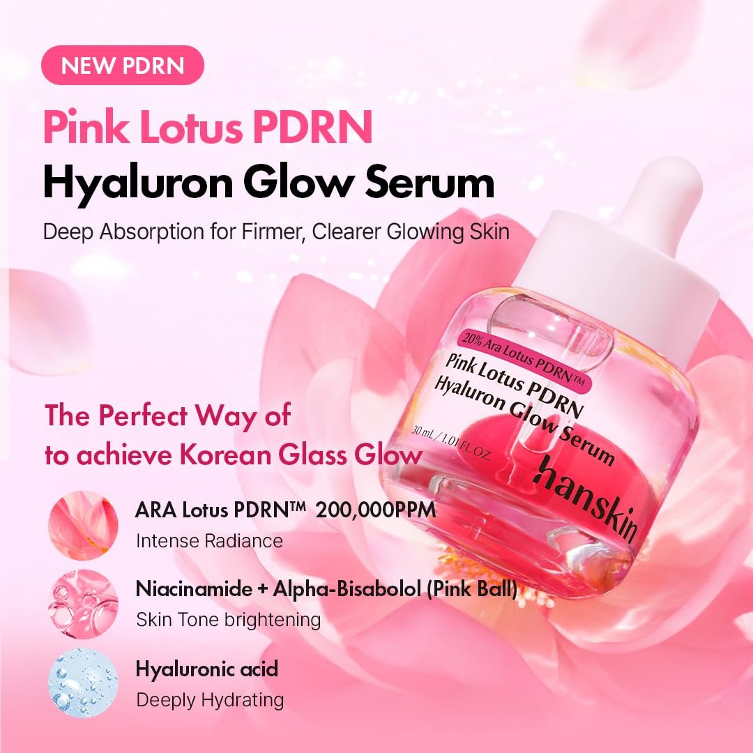 Hanskin PDRN Pink Peptide Hyaluron Glow Serum - 200,000ppm Pink Lotus Vegan PDRN | Intensive Hydrating Glow Ball Essence for Glass Skin, Plumping & Firming | Korean Skincare 1.01 fl. oz. Avelisse