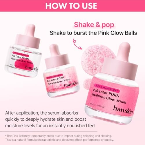Hanskin PDRN Pink Peptide Hyaluron Glow Serum - 200,000ppm Pink Lotus Vegan PDRN | Intensive Hydrating Glow Ball Essence for Glass Skin, Plumping & Firming | Korean Skincare 1.01 fl. oz. Avelisse
