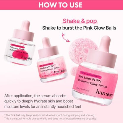 Hanskin PDRN Pink Peptide Hyaluron Glow Serum - 200,000ppm Pink Lotus Vegan PDRN | Intensive Hydrating Glow Ball Essence for Glass Skin, Plumping & Firming | Korean Skincare 1.01 fl. oz. Avelisse