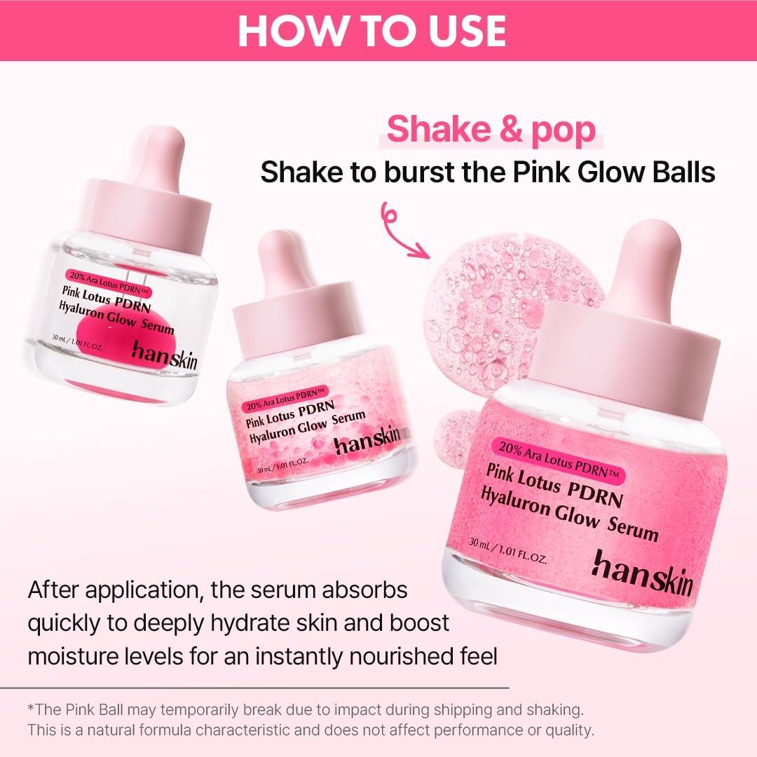 Hanskin PDRN Pink Peptide Hyaluron Glow Serum - 200,000ppm Pink Lotus Vegan PDRN | Intensive Hydrating Glow Ball Essence for Glass Skin, Plumping & Firming | Korean Skincare 1.01 fl. oz. Avelisse