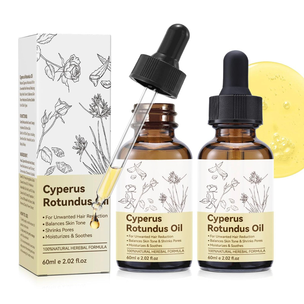 Cyperus Rotundus Oil 2 Pack – Natural Formula for Reducing Unwanted Hair Growth, Balances Skin Tone, Shrinks Pores, Moisturizes & Soothes Skin – Suitable for All Skin Types – 4.04 Fl Oz Avelisse