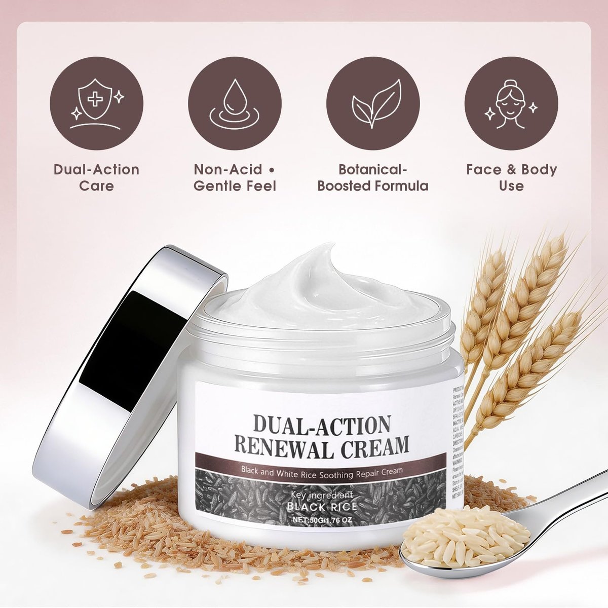 MOOMARTO Dual-Action Renewal Cream – Black & White Rice Soothing Repair Cream, Deep Hydration for Smooth-Looking Skin, Natural Body Serum Suitable for All Skin Types (2 Pack) Avelisse