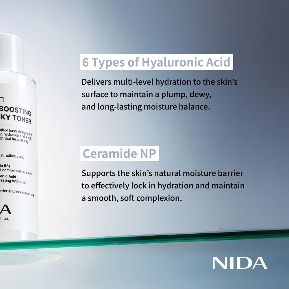 NIDA Youth-Boosting Rice Milky Toner – Glass Skin Hydrating Toner with Rice Bran Extract, Niacinamide, Ceramide NP & Panthenol | Deep Moisturizing Korean Skin Care, 5.07 fl oz (150ml) Avelisse