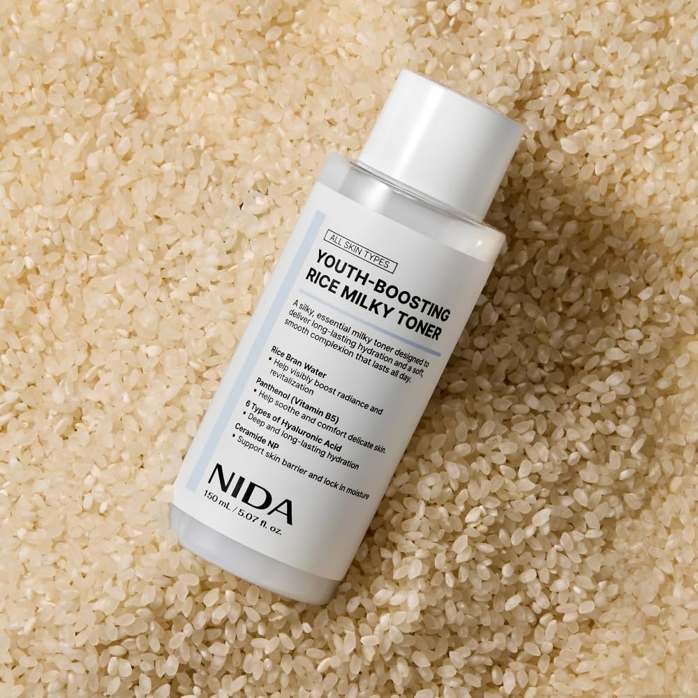 NIDA Youth-Boosting Rice Milky Toner – Glass Skin Hydrating Toner with Rice Bran Extract, Niacinamide, Ceramide NP & Panthenol | Deep Moisturizing Korean Skin Care, 5.07 fl oz (150ml) Avelisse