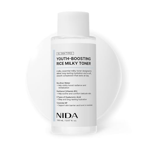 NIDA Youth-Boosting Rice Milky Toner – Glass Skin Hydrating Toner with Rice Bran Extract, Niacinamide, Ceramide NP & Panthenol | Deep Moisturizing Korean Skin Care, 5.07 fl oz (150ml) Avelisse