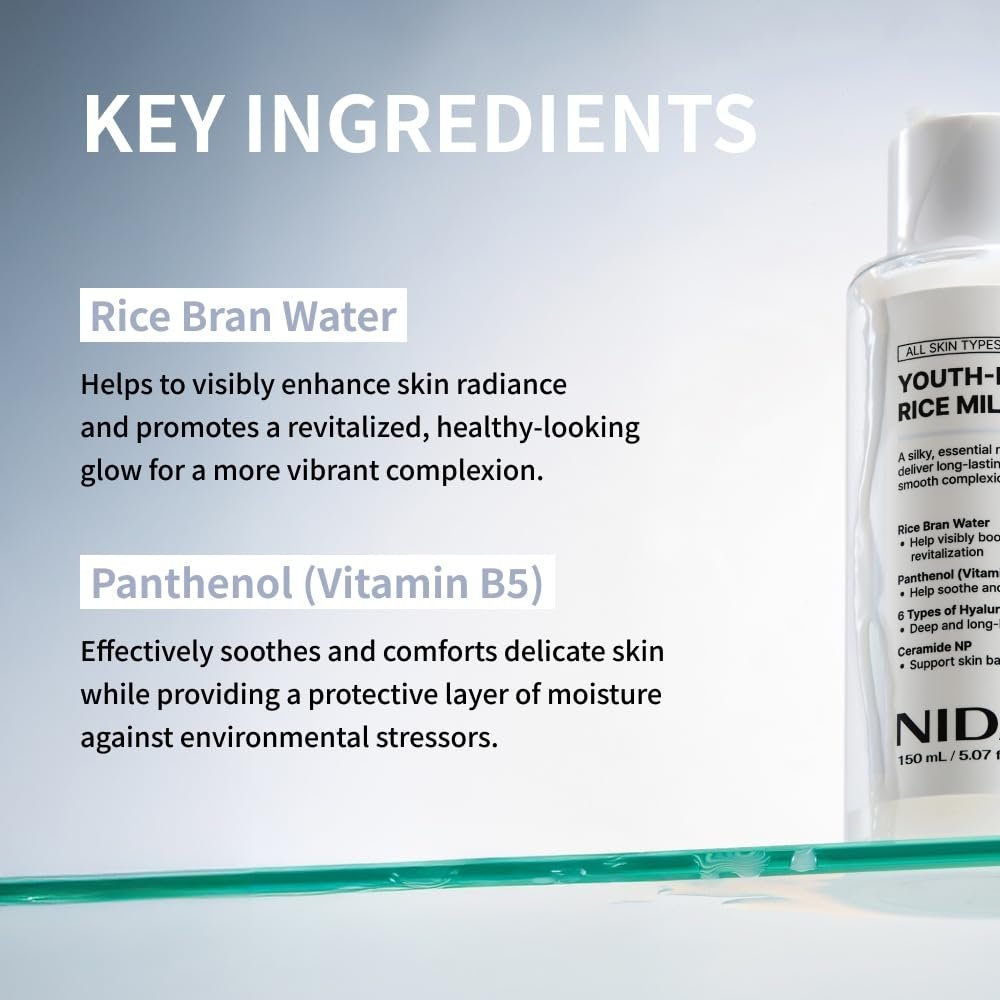 NIDA Youth-Boosting Rice Milky Toner – Glass Skin Hydrating Toner with Rice Bran Extract, Niacinamide, Ceramide NP & Panthenol | Deep Moisturizing Korean Skin Care, 5.07 fl oz (150ml) Avelisse