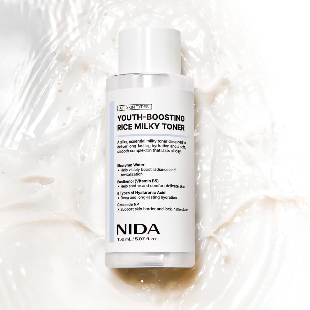 NIDA Youth-Boosting Rice Milky Toner – Glass Skin Hydrating Toner with Rice Bran Extract, Niacinamide, Ceramide NP & Panthenol | Deep Moisturizing Korean Skin Care, 5.07 fl oz (150ml) Avelisse