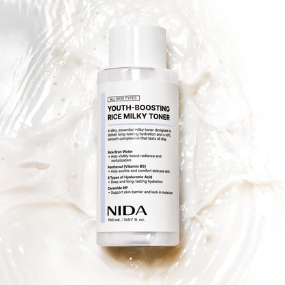 NIDA Youth-Boosting Rice Milky Toner – Glass Skin Hydrating Toner with Rice Bran Extract, Niacinamide, Ceramide NP & Panthenol | Deep Moisturizing Korean Skin Care, 5.07 fl oz (150ml) Avelisse