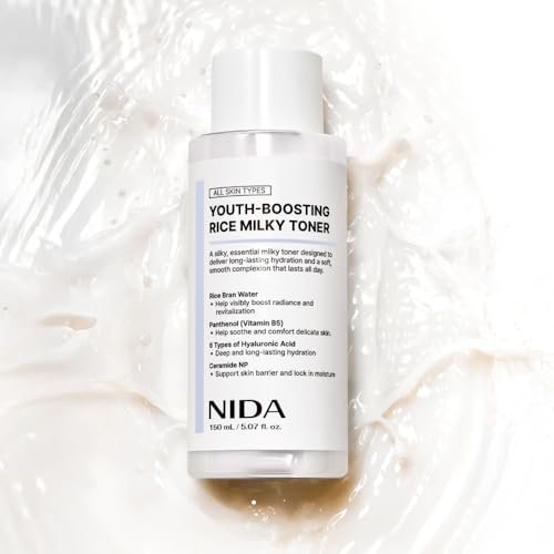 NIDA Youth-Boosting Rice Milky Toner – Glass Skin Hydrating Toner with Rice Bran Extract, Niacinamide, Ceramide NP & Panthenol | Deep Moisturizing Korean Skin Care, 5.07 fl oz (150ml) Avelisse