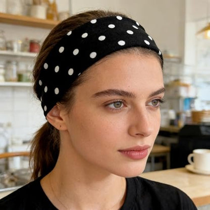Doneace Polka Dot Headband 2-Pack – Non-Slip Elastic Head Wraps for Women and Men, Retro Black White Design