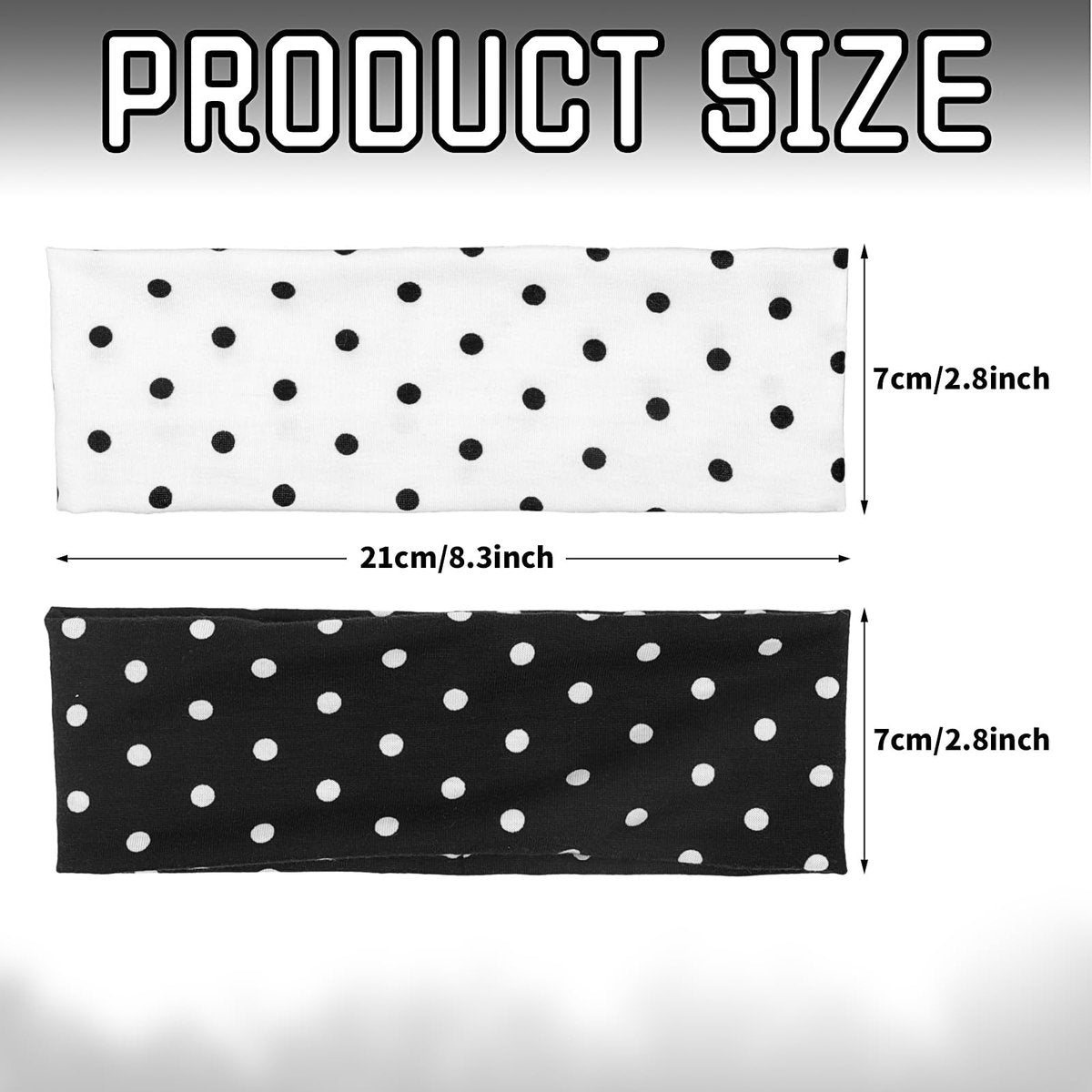 Doneace Polka Dot Headband 2-Pack – Non-Slip Elastic Head Wraps for Women and Men, Retro Black White Design - görsel 3