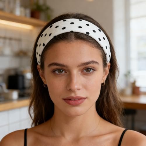 Doneace Polka Dot Headband 2-Pack – Non-Slip Elastic Head Wraps for Women and Men, Retro Black White Design - görsel 8