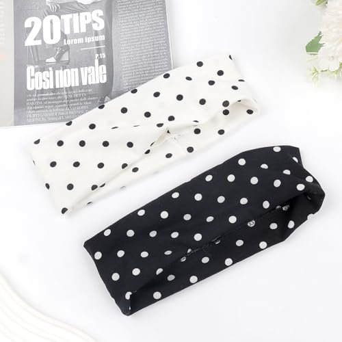 Doneace Polka Dot Headband 2-Pack – Non-Slip Elastic Head Wraps for Women and Men, Retro Black White Design - görsel 14
