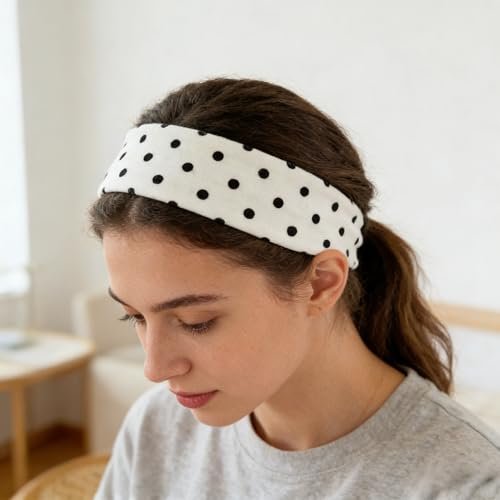 Doneace Polka Dot Headband 2-Pack – Non-Slip Elastic Head Wraps for Women and Men, Retro Black White Design - görsel 12