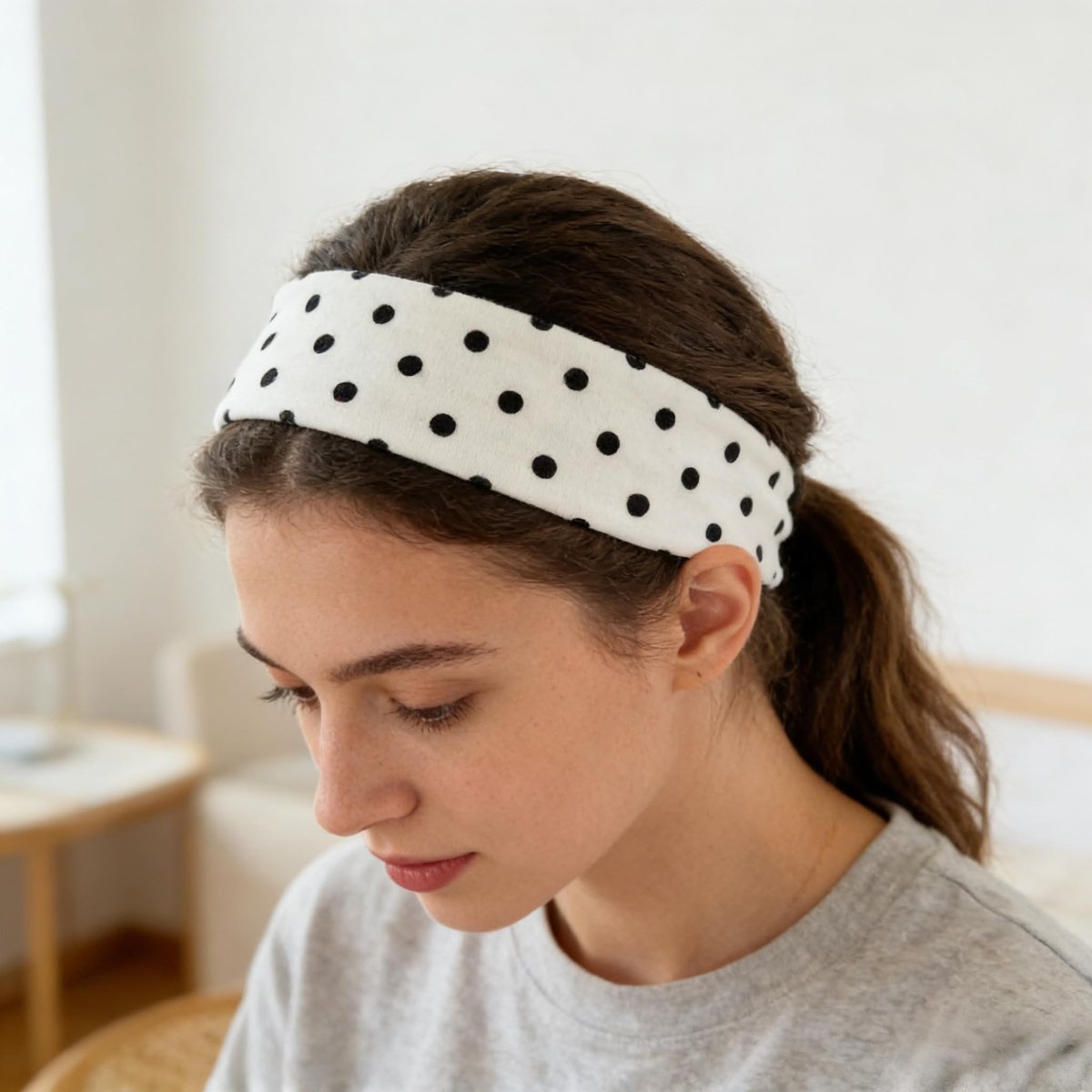 Doneace Polka Dot Headband 2-Pack – Non-Slip Elastic Head Wraps for Women and Men, Retro Black White Design - görsel 11