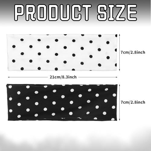 Doneace Polka Dot Headband 2-Pack – Non-Slip Elastic Head Wraps for Women and Men, Retro Black White Design - görsel 4