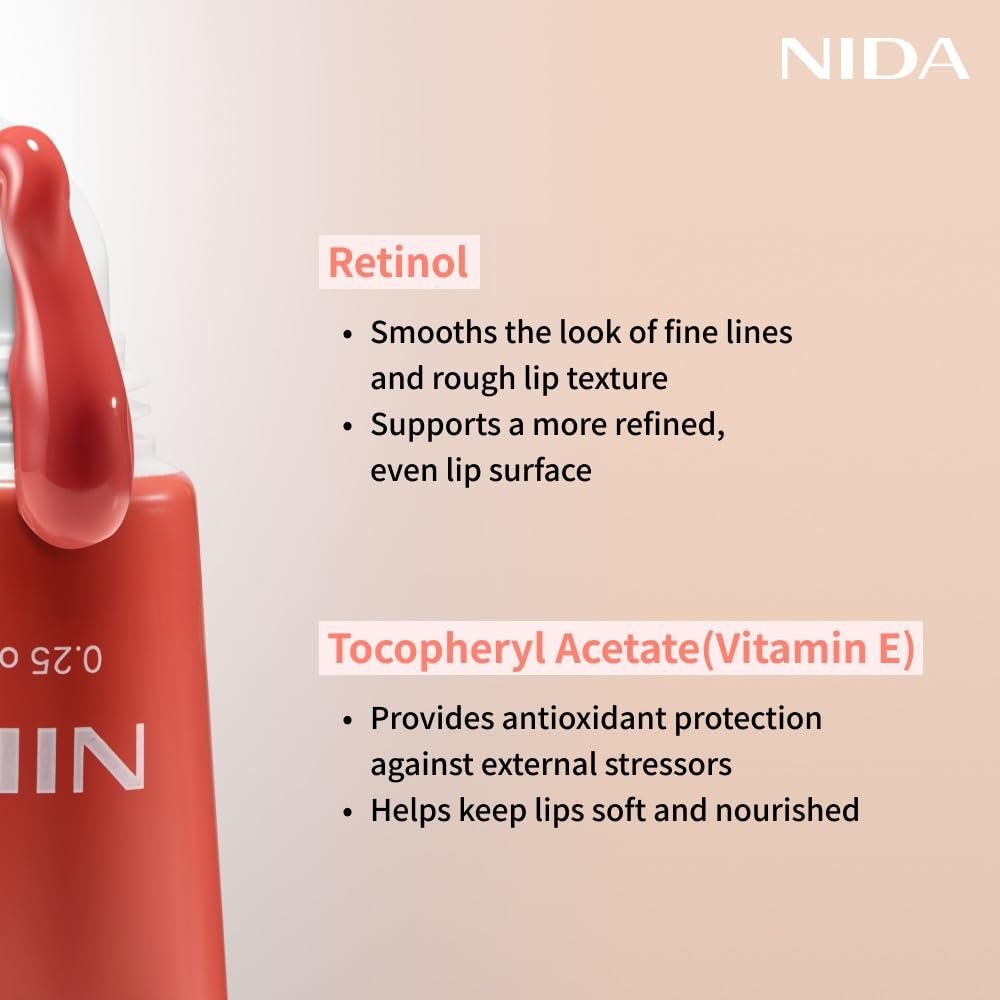 NIDA Retinol Glowy Lip Serum - Hydrating & Plumping Lip Care for Glossy, Nourished Lips (0.25 oz, 7g) - Sheer Rosy Fig Avelisse