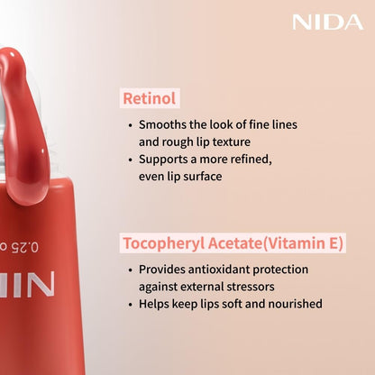 NIDA Retinol Glowy Lip Serum - Hydrating & Plumping Lip Care for Glossy, Nourished Lips (0.25 oz, 7g) - Sheer Rosy Fig Avelisse