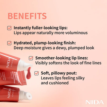NIDA Retinol Glowy Lip Serum - Hydrating & Plumping Lip Care for Glossy, Nourished Lips (0.25 oz, 7g) - Sheer Rosy Fig Avelisse