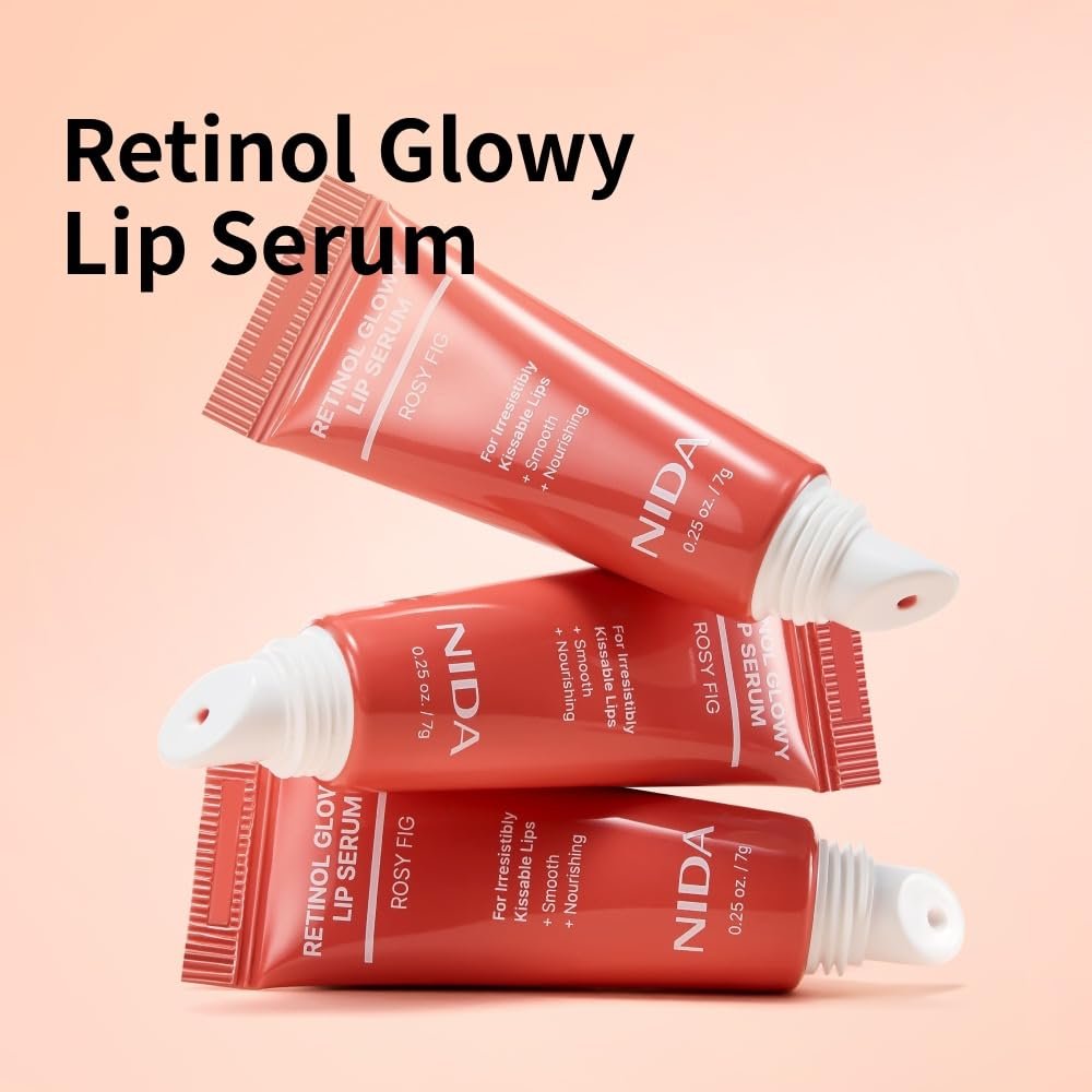 NIDA Retinol Glowy Lip Serum - Hydrating & Plumping Lip Care for Glossy, Nourished Lips (0.25 oz, 7g) - Sheer Rosy Fig Avelisse
