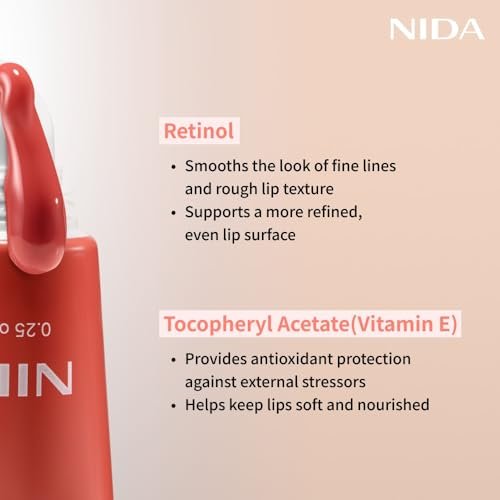 NIDA Retinol Glowy Lip Serum - Hydrating & Plumping Lip Care for Glossy, Nourished Lips (0.25 oz, 7g) - Sheer Rosy Fig Avelisse