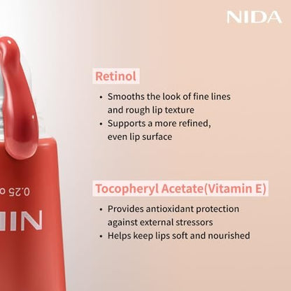 NIDA Retinol Glowy Lip Serum - Hydrating & Plumping Lip Care for Glossy, Nourished Lips (0.25 oz, 7g) - Sheer Rosy Fig Avelisse