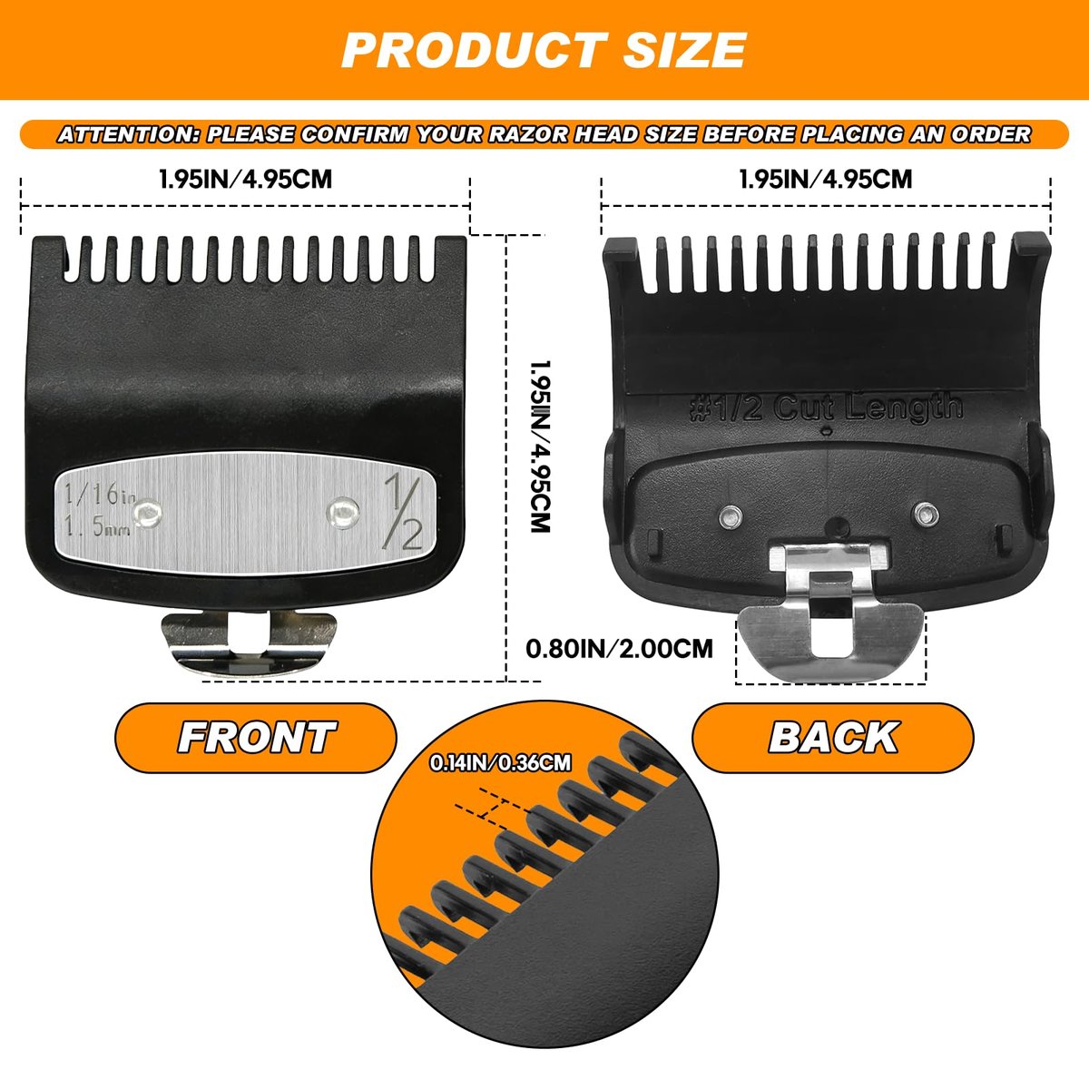 JYMBER 1.5mm Metal Clipper Guard Replacement for Wahl 1/2 Clipper Guards - Guide Comb Attachment 1/16" for Professional Stylists and Barbers, Black - görsel 5