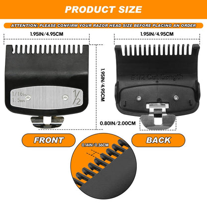 JYMBER 1.5mm Metal Clipper Guard Replacement for Wahl 1/2 Clipper Guards - Guide Comb Attachment 1/16" for Professional Stylists and Barbers, Black