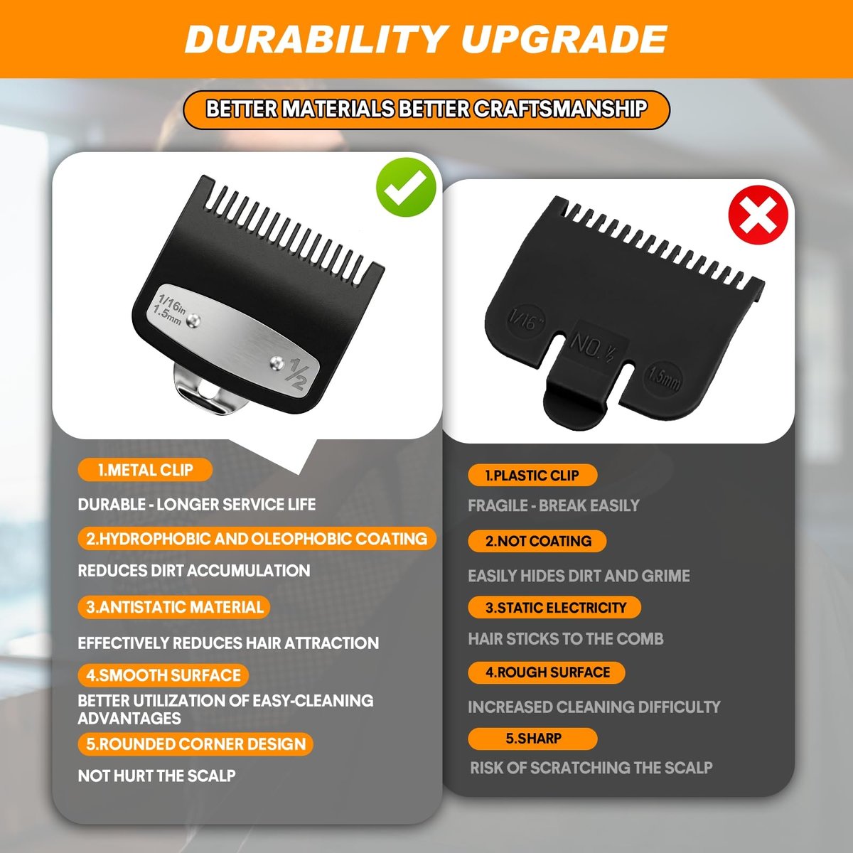 JYMBER 1.5mm Metal Clipper Guard Replacement for Wahl 1/2 Clipper Guards - Guide Comb Attachment 1/16" for Professional Stylists and Barbers, Black - görsel 9