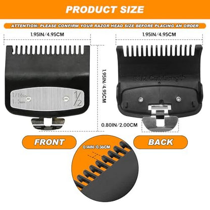 JYMBER 1.5mm Metal Clipper Guard Replacement for Wahl 1/2 Clipper Guards - Guide Comb Attachment 1/16" for Professional Stylists and Barbers, Black