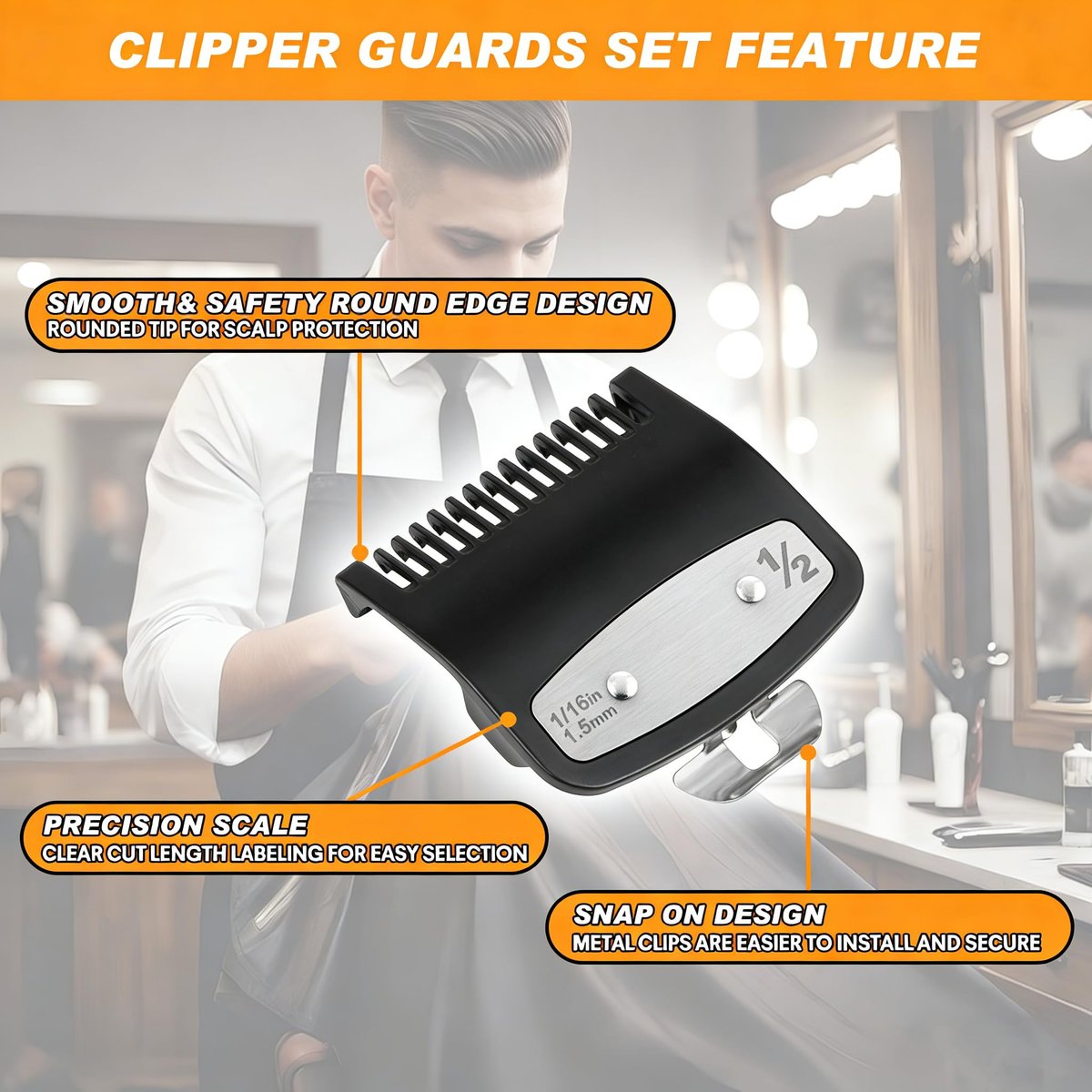 JYMBER 1.5mm Metal Clipper Guard Replacement for Wahl 1/2 Clipper Guards - Guide Comb Attachment 1/16" for Professional Stylists and Barbers, Black - görsel 7