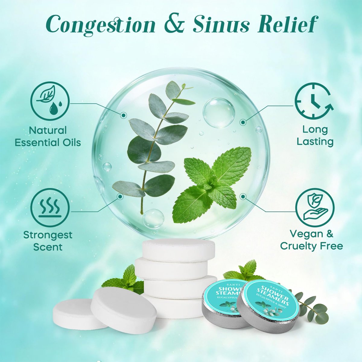 Shower Steamers Aromatherapy 15 Pack - Eucalyptus & Mint Shower Bombs with Natural Essential Oils for Sinus Relief, Relaxation, and Spa Gifts for Women & Men Avelisse