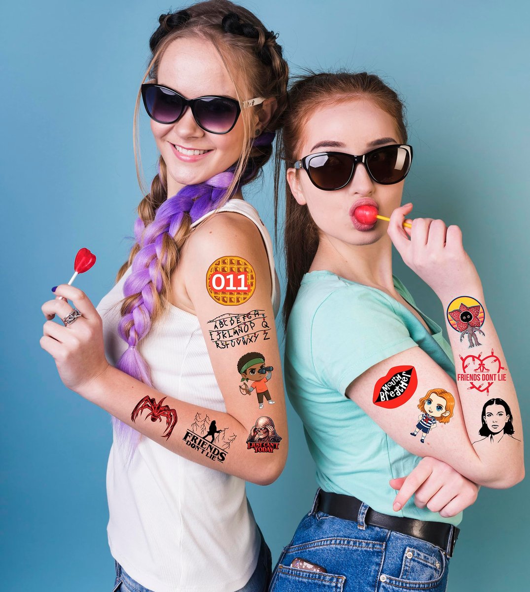 56 Pcs Stranger Birthday Party Temporary Tattoos for Kids - Cartoon Party Supplies Favors Gifts for Girls Boys Home Activity Class Prizes Carnival Rewards Avelisse