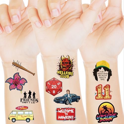 56 Pcs Stranger Birthday Party Temporary Tattoos for Kids - Cartoon Party Supplies Favors Gifts for Girls Boys Home Activity Class Prizes Carnival Rewards Avelisse