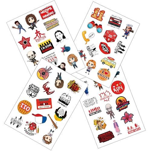 56 Pcs Stranger Birthday Party Temporary Tattoos for Kids - Cartoon Party Supplies Favors Gifts for Girls Boys Home Activity Class Prizes Carnival Rewards Avelisse