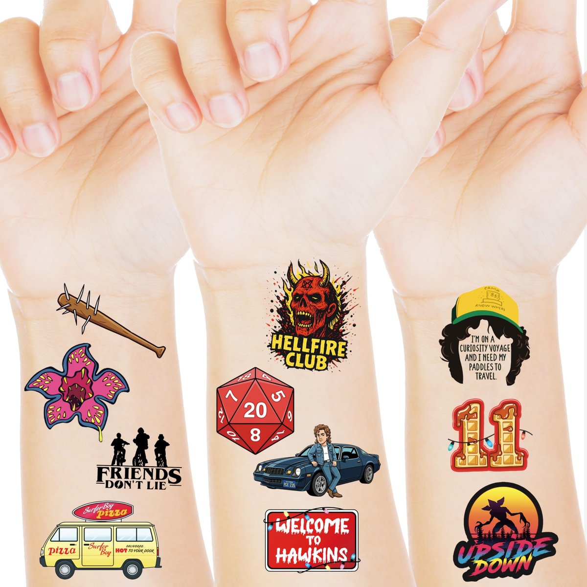 56 Pcs Stranger Birthday Party Temporary Tattoos for Kids - Cartoon Party Supplies Favors Gifts for Girls Boys Home Activity Class Prizes Carnival Rewards Avelisse
