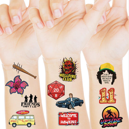 56 Pcs Stranger Birthday Party Temporary Tattoos for Kids - Cartoon Party Supplies Favors Gifts for Girls Boys Home Activity Class Prizes Carnival Rewards Avelisse